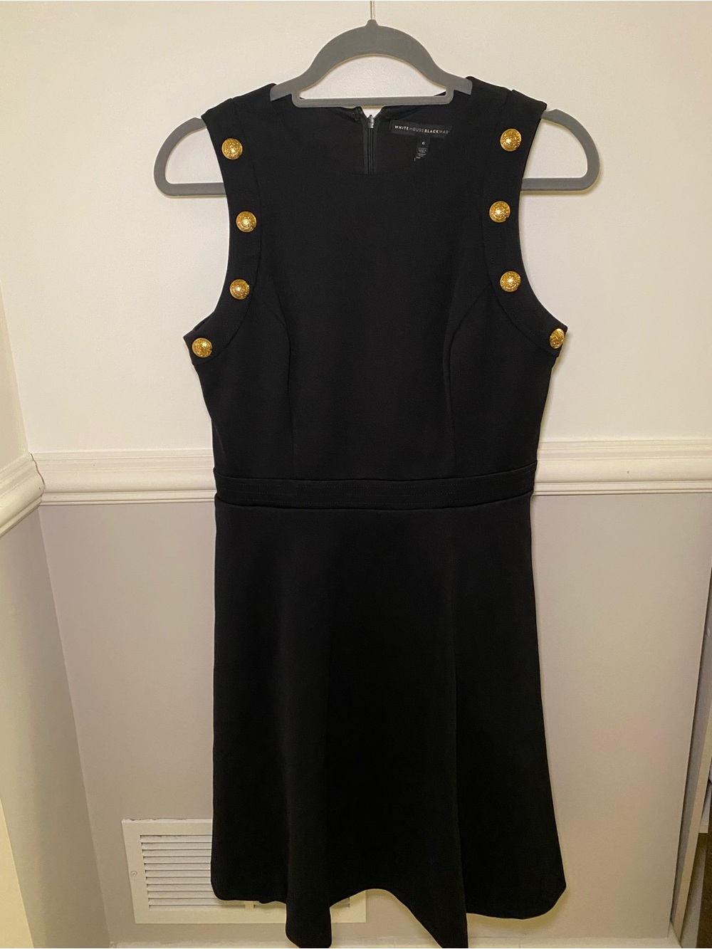 White House Black Market Black Sleeveless Dress with Gold Buttons